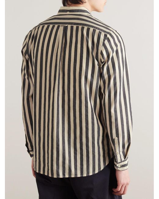 Richard James Natural Button-down Collar Striped Slub Cotton Oxford Shirt for men