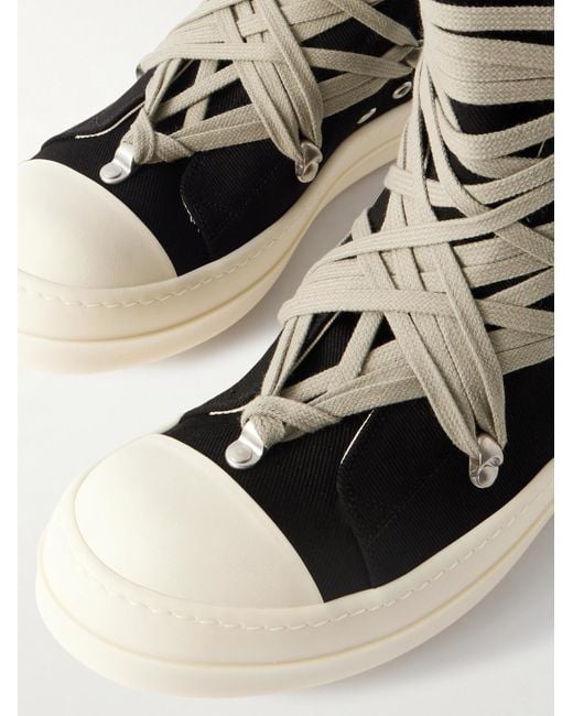 Rick Owens Black Megalace Denim High-Top Sneakers for men