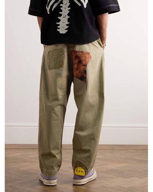 Kapital Multicolor Katsuragi Tapered Appliquéd Distressed Cotton-Twill Trousers for men