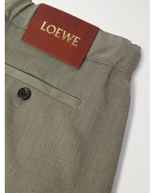 Loewe Green Wide-Leg Logo-Embroidered Pleated Wool Drawstring Trousers for men
