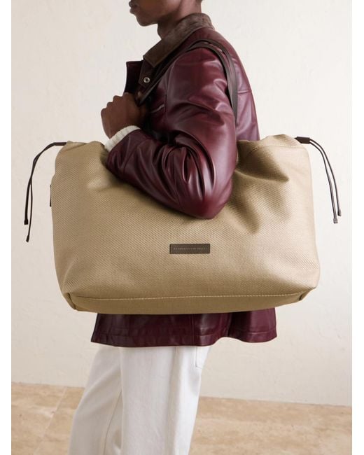 Brunello Cucinelli Natural Leather-trimmed Raffia Weekend Bag for men