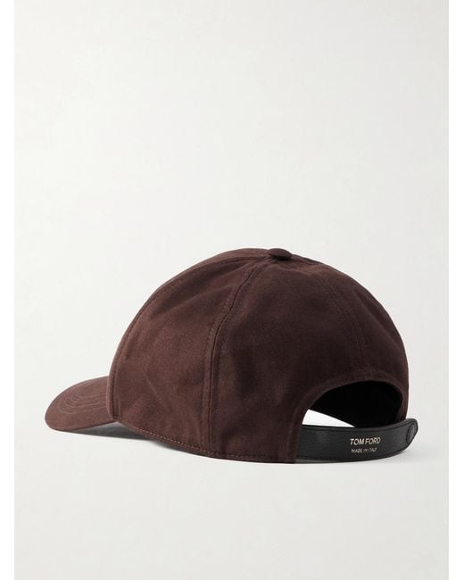 Tom Ford Brown Leather-Trimmed Logo-Embroidered Cotton-Twill Baseball Cap for men