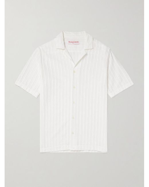 Orlebar Brown White Maitan Camp-Collar Chenille-Jacquard Shirt for men