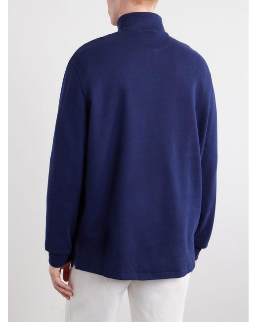 Polo Ralph Lauren Blue Logo-embroidered Cotton-jersey Half-zip Sweater for men