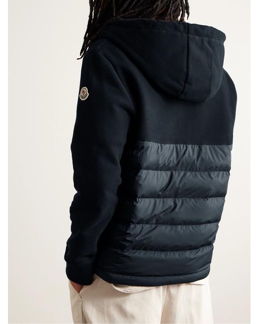Moncler Blue Logo-appliquéd Panelled Cotton-jersey And Quilted Shell Down Zip-up Hoodie for men