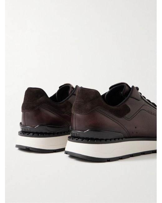 Berluti Brown Fast Track Suede-Trimmed Full-Grain Venezia Softy Leather Sneakers for men