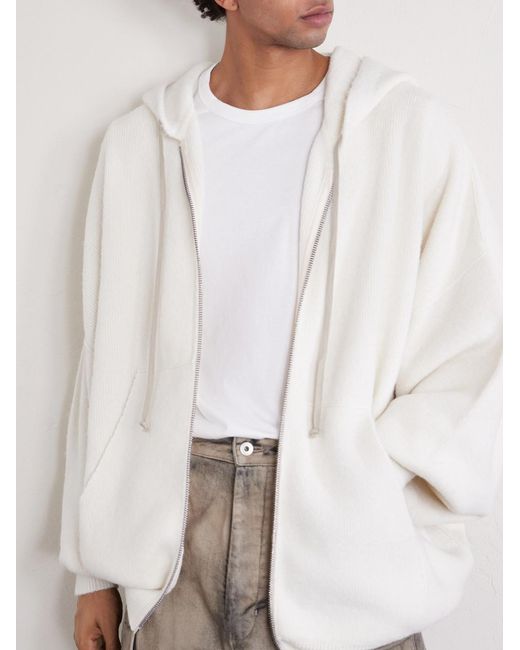 Rick Owens Natural Hun Ribbed-knit Zip-up Hoodie for men