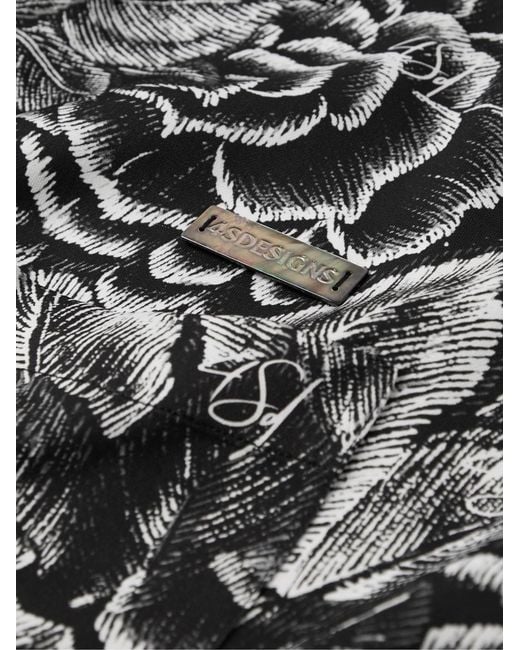 4SDESIGNS Black Camp-Collar Logo-Appliquéd Floral-Print Crepe Shirt for men