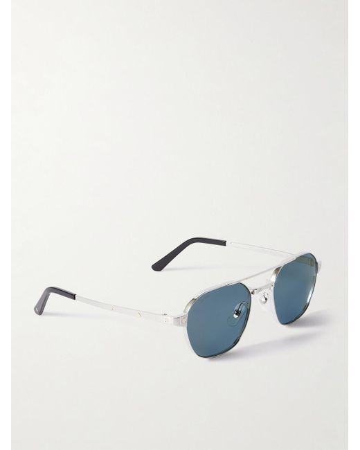 Cartier Blue Santos De Cartier Aviator-Style-Tone Sunglasses for men