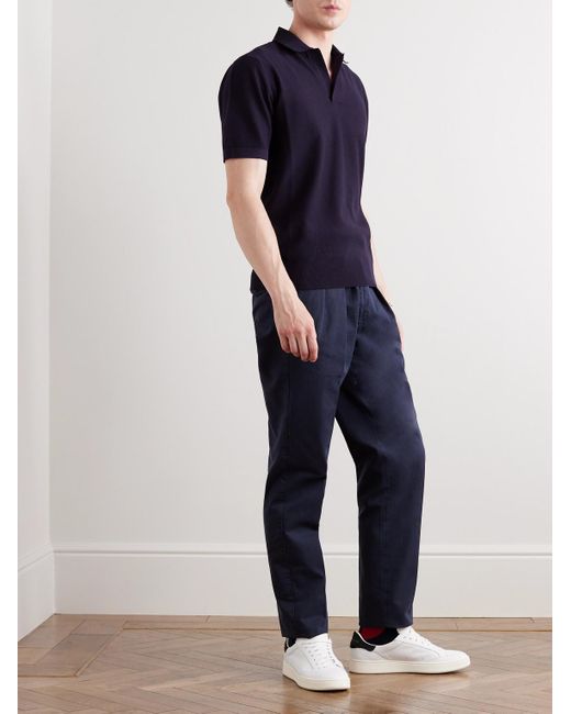 Loro Piana Blue Cotton And Silk-Blend Piqué Polo Shirt for men