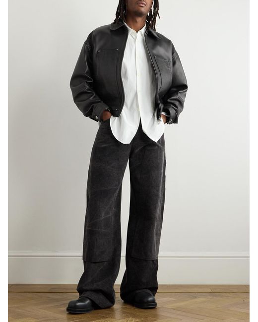 Amiri Black Logo-debossed Leather Jacket for men
