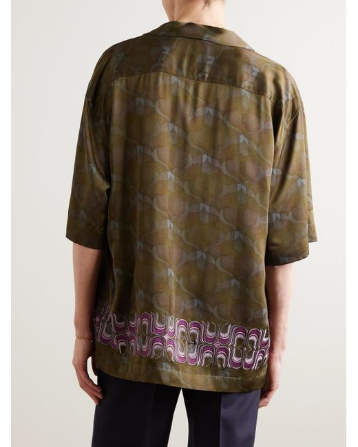 Dries Van Noten Green Cassi Camp-collar Printed Satin Shirt for men