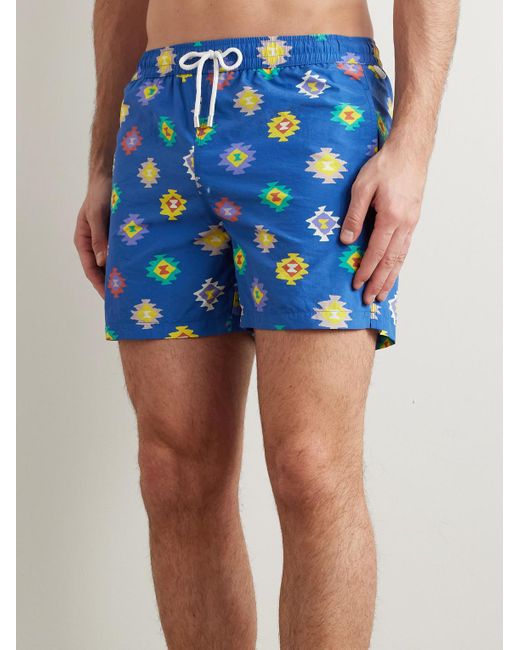 Drake's Blue Kelim Straight-Leg Mid-Length Printed Swim Shorts for men