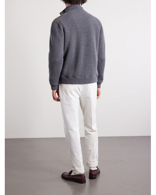 Brunello Cucinelli Gray Suede And Knitted Cashmere Jacket for men