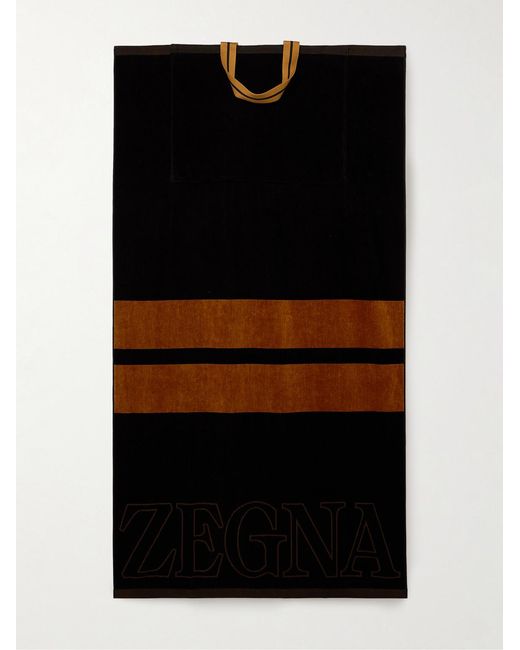 Zegna Black Logo-Embroidered Cotton-Terry Beach Towel Tote Bag for men