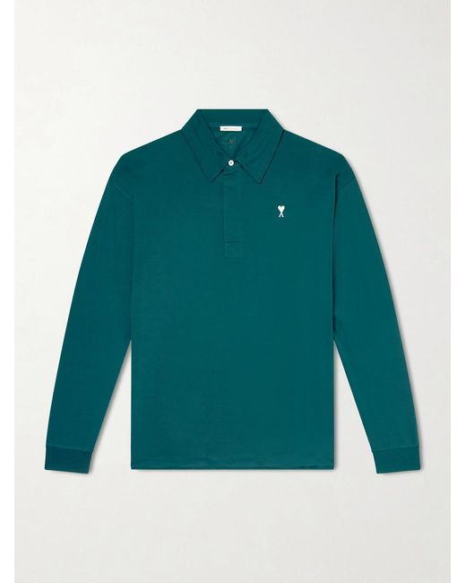 AMI Green Logo-Embroidered Cotton-Jersey Shirt for men