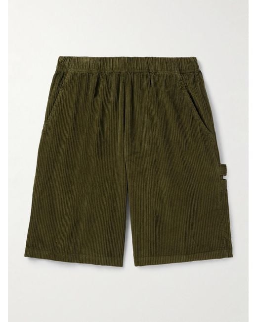 Les Tien Green Wide-Leg Cotton-Corduroy Utility Shorts for men