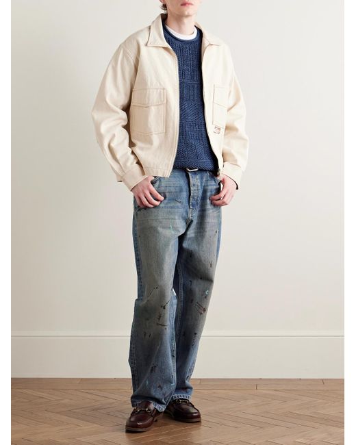 RRL Blue Cotton And Linen-Blend Sweater for men
