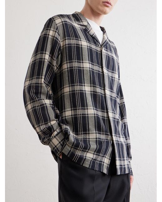 Officine Generale Gray Eren Camp-Collar Checked Cotton-Blend Shirt for men