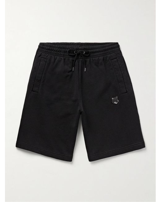 Maison Kitsuné Gerade geschnittene Shorts aus Baumwoll-Jersey mit Kordelzugbund und Logoapplikation in Black für Herren