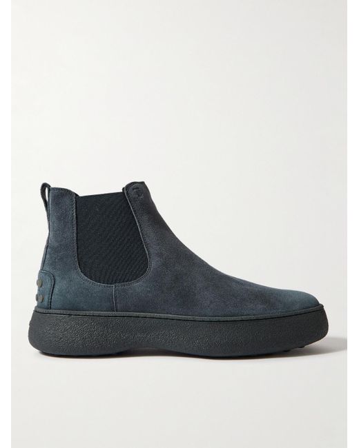Tod's Blue Suede Chelsea Boots for men