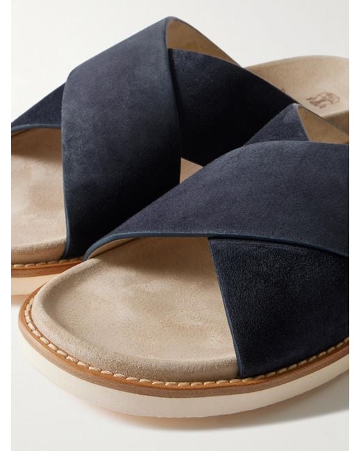 Brunello Cucinelli Blue Suede Slides for men