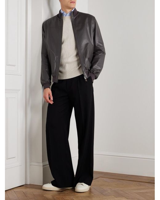 Canali Black Nuvola Leather Bomber Jacket for men