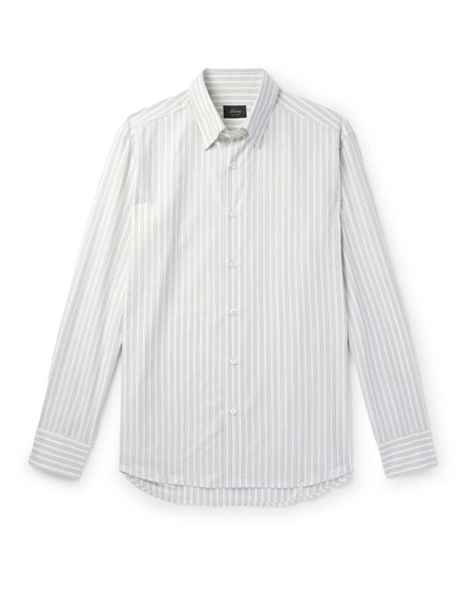 Brioni White Button-down Collar Striped Cotton And Silk-blend Shirt for men