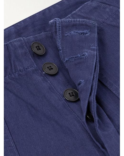 Nudie Jeans Blue Tuff Tony Straight-Leg Herringbone Cotton Trousers for men