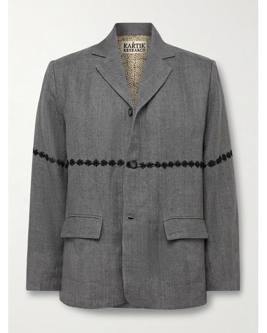 Kartik Research Gray Embroidered Linen Blazer for men