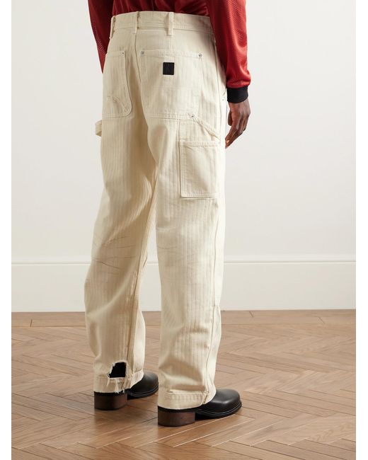 Enfants Riches Deprimes Natural Straight-Leg Distressed Panelled Herringbone Denim Trousers for men