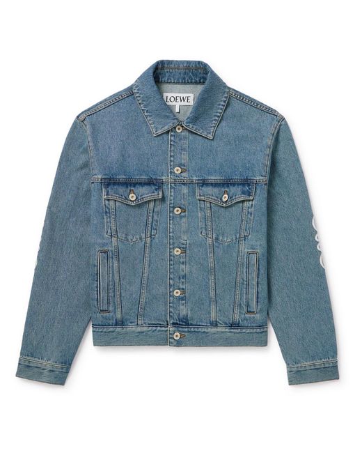Loewe Blue Anagram Leather-trimmed Cutout Denim Trucker Jacket for men