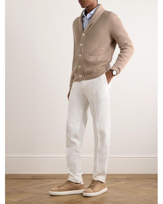Brunello Cucinelli Natural Shawl-collar Ribbed Cotton Cardigan for men