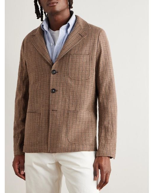 Massimo Alba Brown Baglietto Checked Houndstooth Wool-Blend Blazer for men