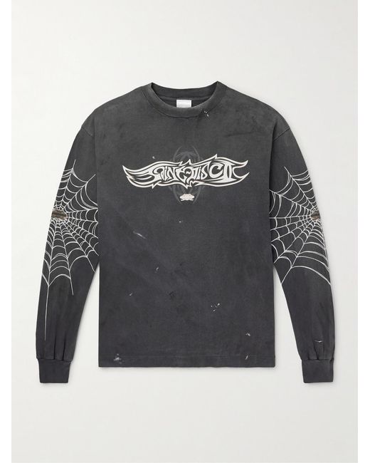 SAINT Mxxxxxx Gray Teflon Disco Distressed Printed Cotton-jersey T-shirt for men