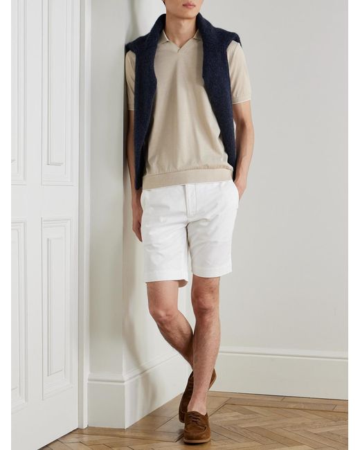 Polo Ralph Lauren Natural Open-Collar Logo-Embroidered Cotton-Blend Piqué Polo Shirt for men