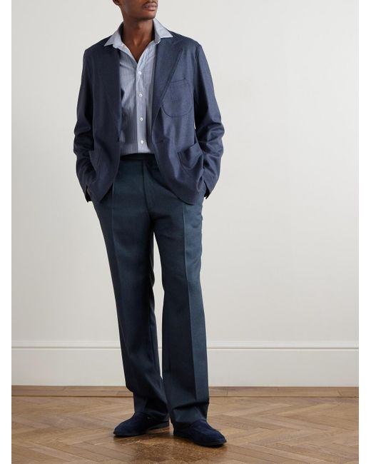 STÒFFA Blue Straight-Leg Pleated Wool-Flannel Trousers for men