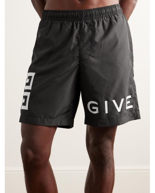 Givenchy Black Straight-Leg Long-Length Logo-Print Swim Shorts for men