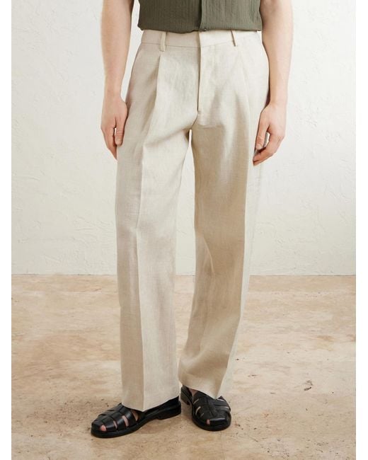 NN07 Natural Kay 1454 Straight-Leg Pleated Linen Trousers for men