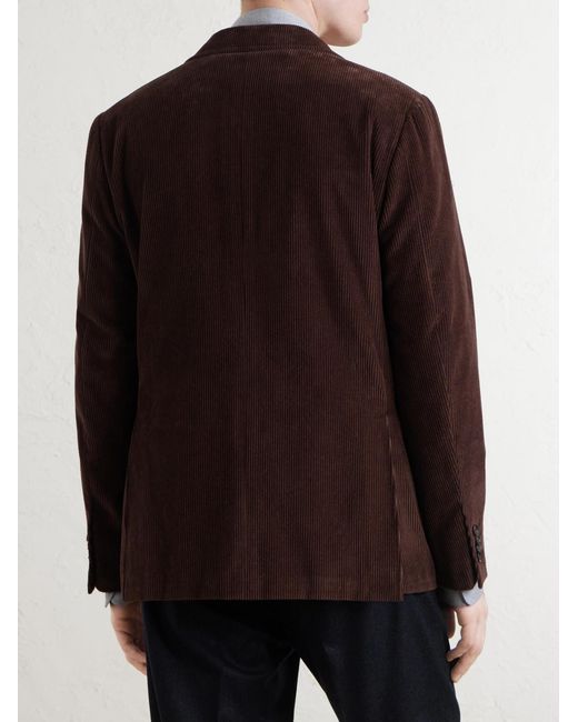 Canali Brown Double-Breasted Cotton-Corduroy Blazer for men