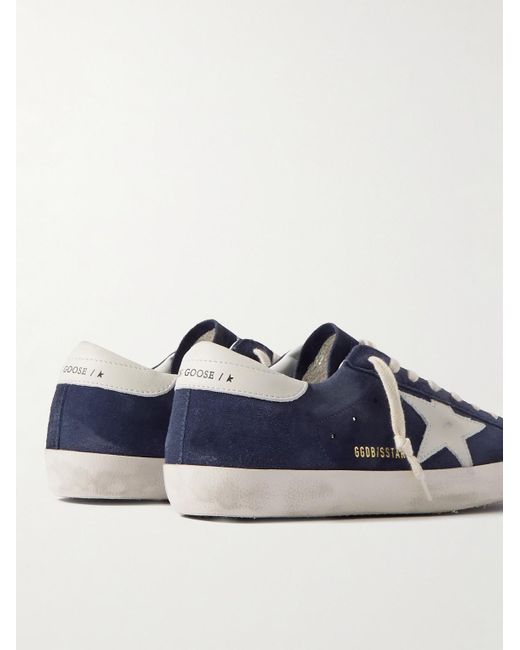 Golden Goose Deluxe Brand Blue Super-star Distressed Leather-trimmed Suede Sneakers for men