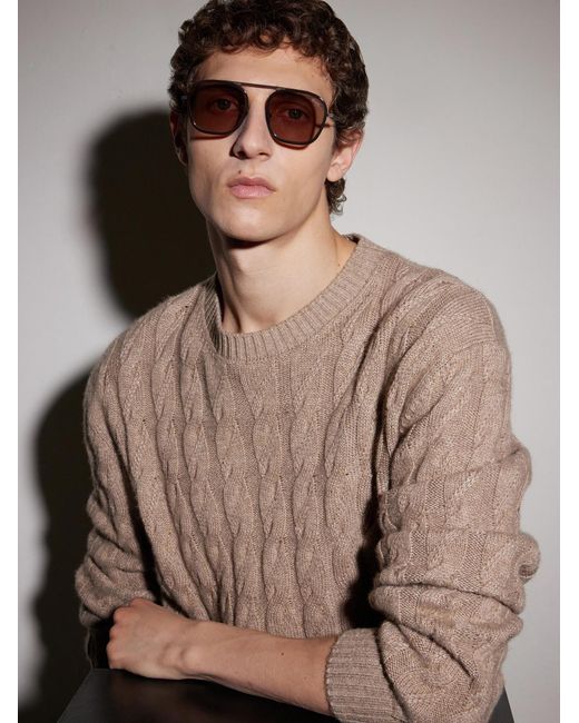 Zegna Brown Round-frame Titanium Sunglasses for men