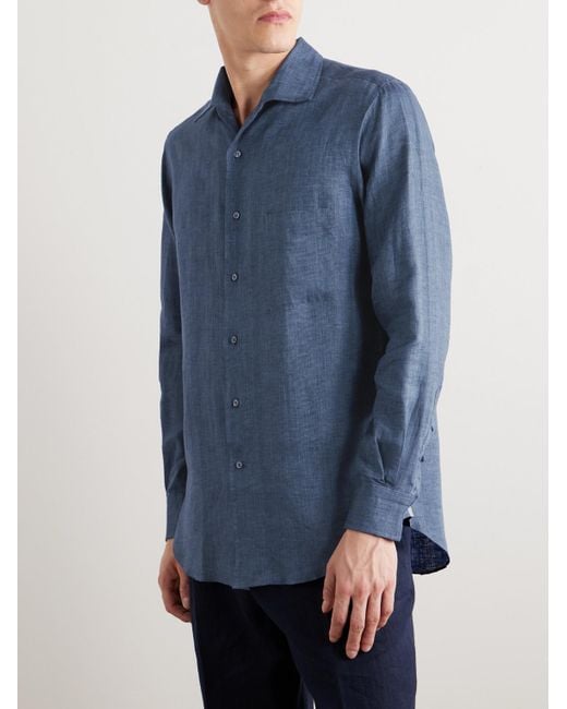 Camicia in lino André Arizona di Loro Piana in Blue da Uomo