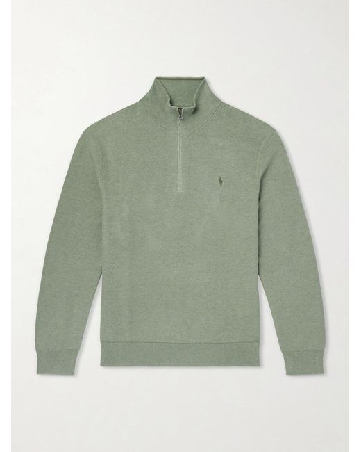 Polo Ralph Lauren Green Logo-Embroidered Cotton Half-Zip Sweater for men