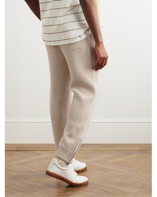 Brunello Cucinelli Natural Tapered Ribbed Cashmere Sweatpants for men