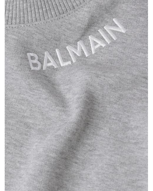 Balmain Gray Logo-embroidered Cotton-jersey Sweatshirt for men