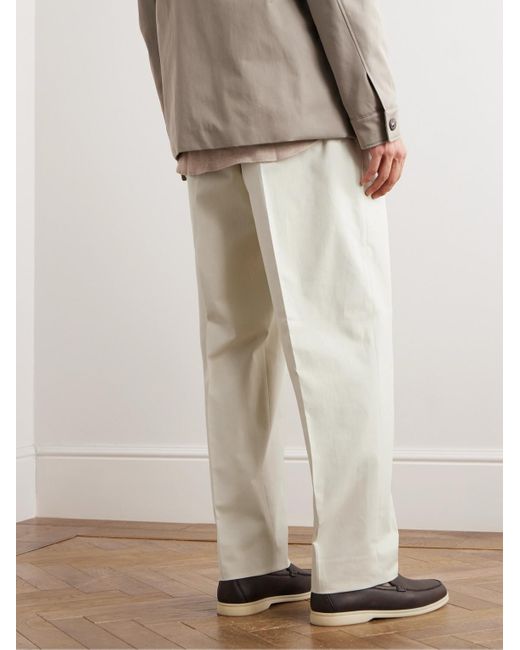 Loro Piana White Gosen Straight-leg Pleated Cotton-blend Trousers for men