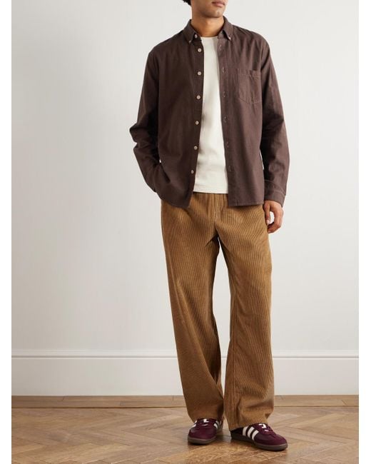 Folk Hemd aus Baumwollflanell mit Button-Down-Kragen in Brown für Herren
