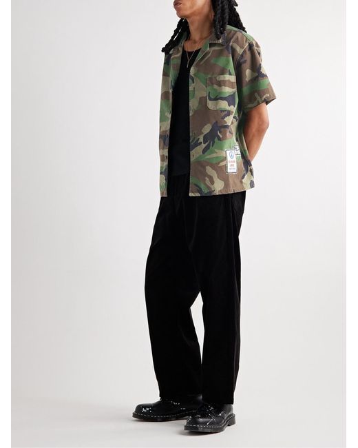 Les Tien Green Camp-collar Appliquéd Camouflage-print Cotton-ripstop Shirt for men