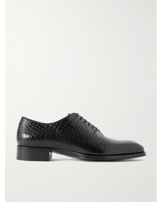Tom Ford Black Elkan Croc-Effect Leather Oxford Shoes for men